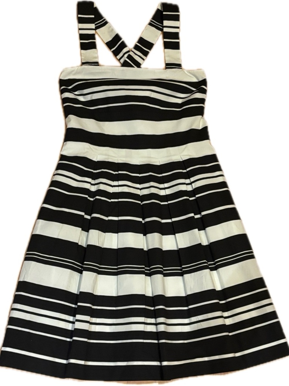Banana Republic Pleated Fit & Flare Black & White Stripe Dress size 4